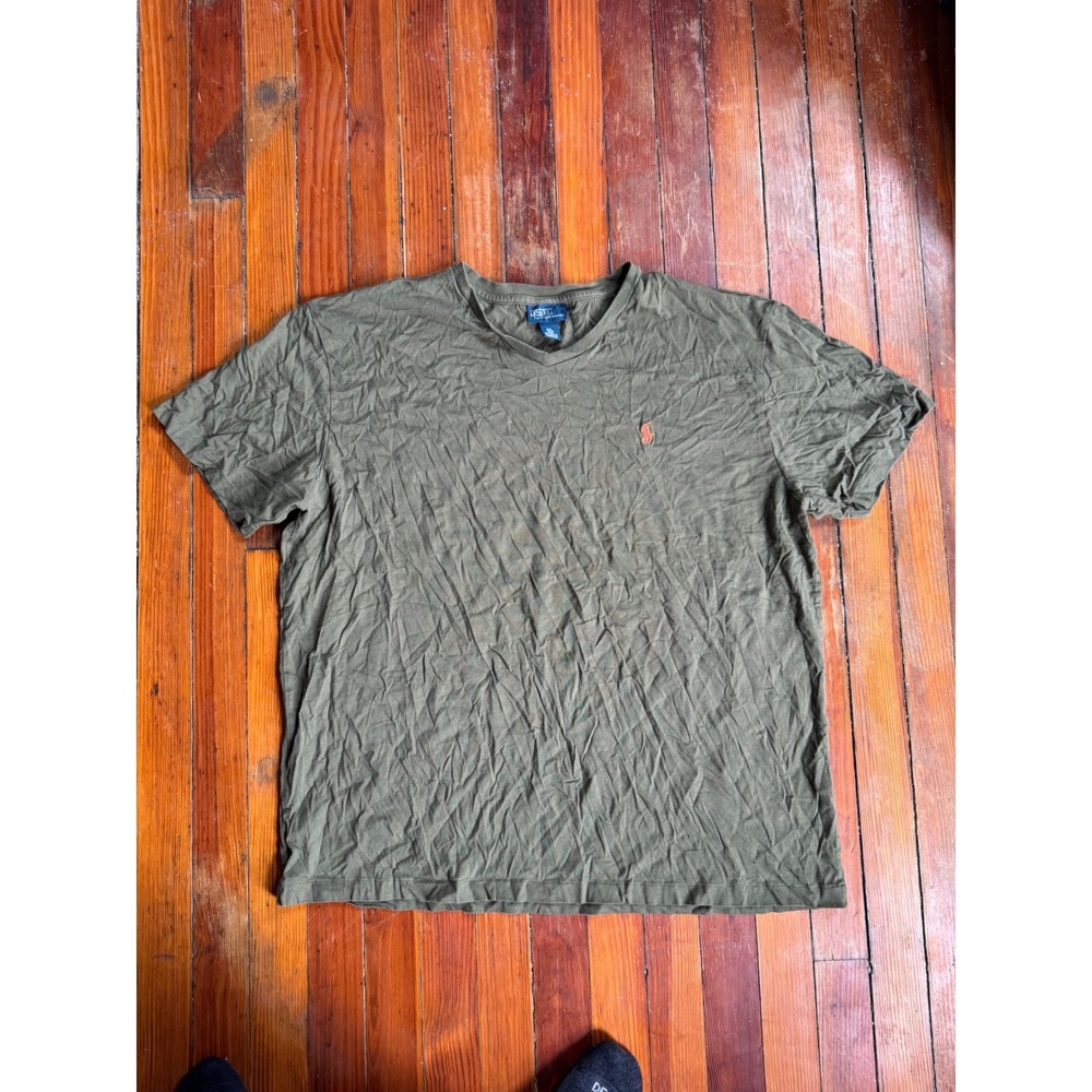 Polo Ralph Lauren Mens XXL Olive Green V-Neck Short Sleeve Cotton T-Shirt Pony